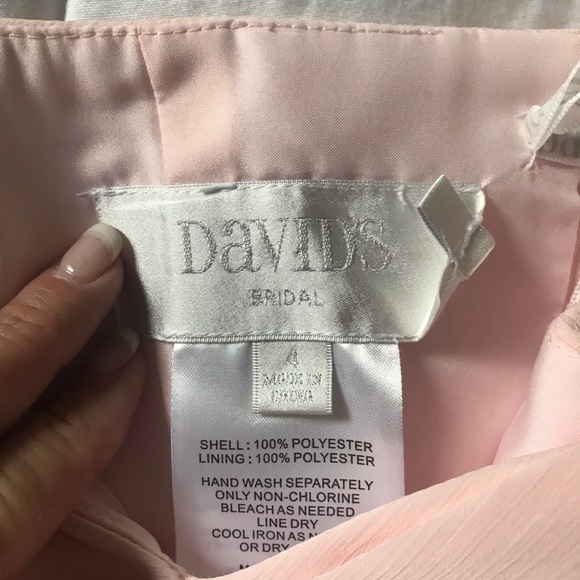 David’s Bridal • Strapless Crinkle Chiffon Dress with Cascade Skirt in Petal - Picture 8 of 10